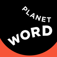 The words "PLANET" and "WORD" are displayed in white text on a black circular background with a red border at the bottom.