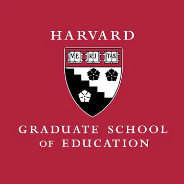 Harvard Graduate School of Education logo with the word "VERITAS" on a shield and white text on a dark red background.