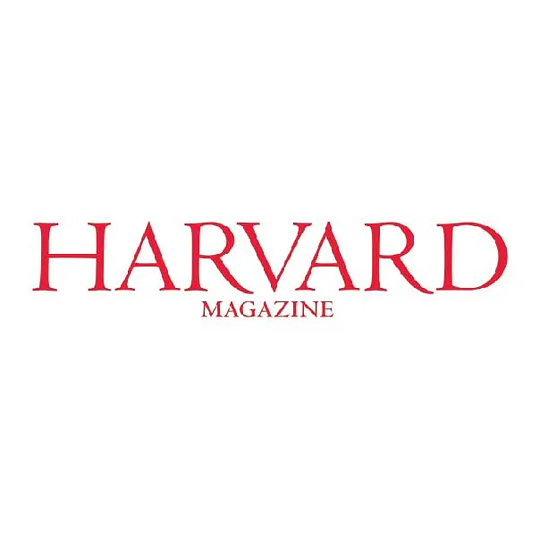 The text reads "HARVARD MAGAZINE" in bold red letters. The word "HARVARD" is larger and prominently displayed above the word "MAGAZINE," which is smaller and positioned directly underneath.